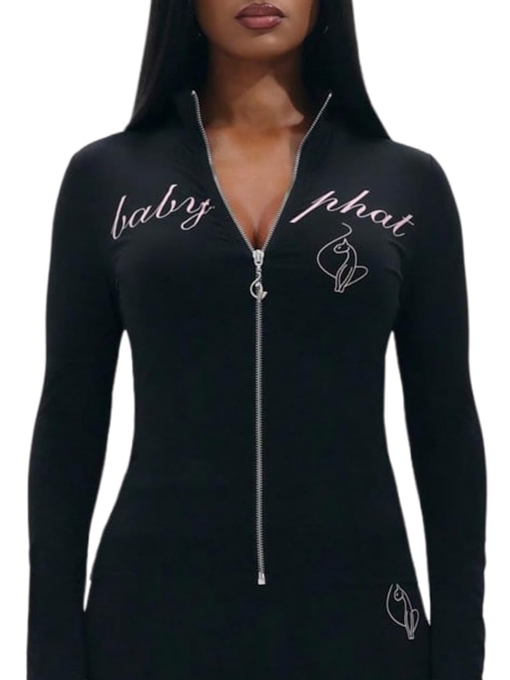 Baby Phat Black Hoodie with Silver Dolphin Zip Pull